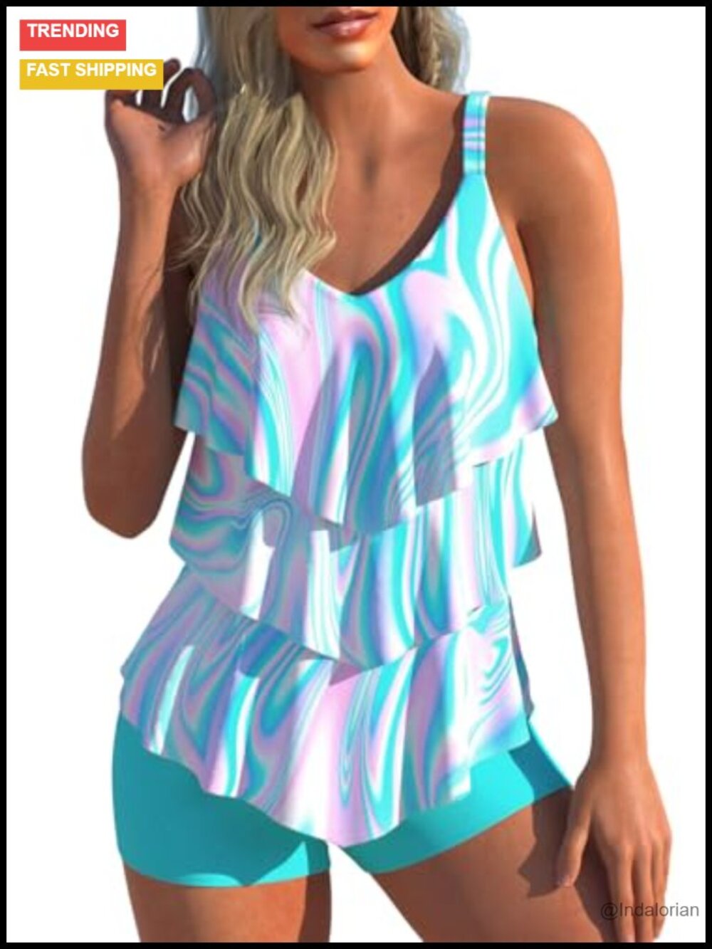 Women's Tankini Set Flowy Ruffle Swimdress with Boyshorts Tummy Control S-XXL